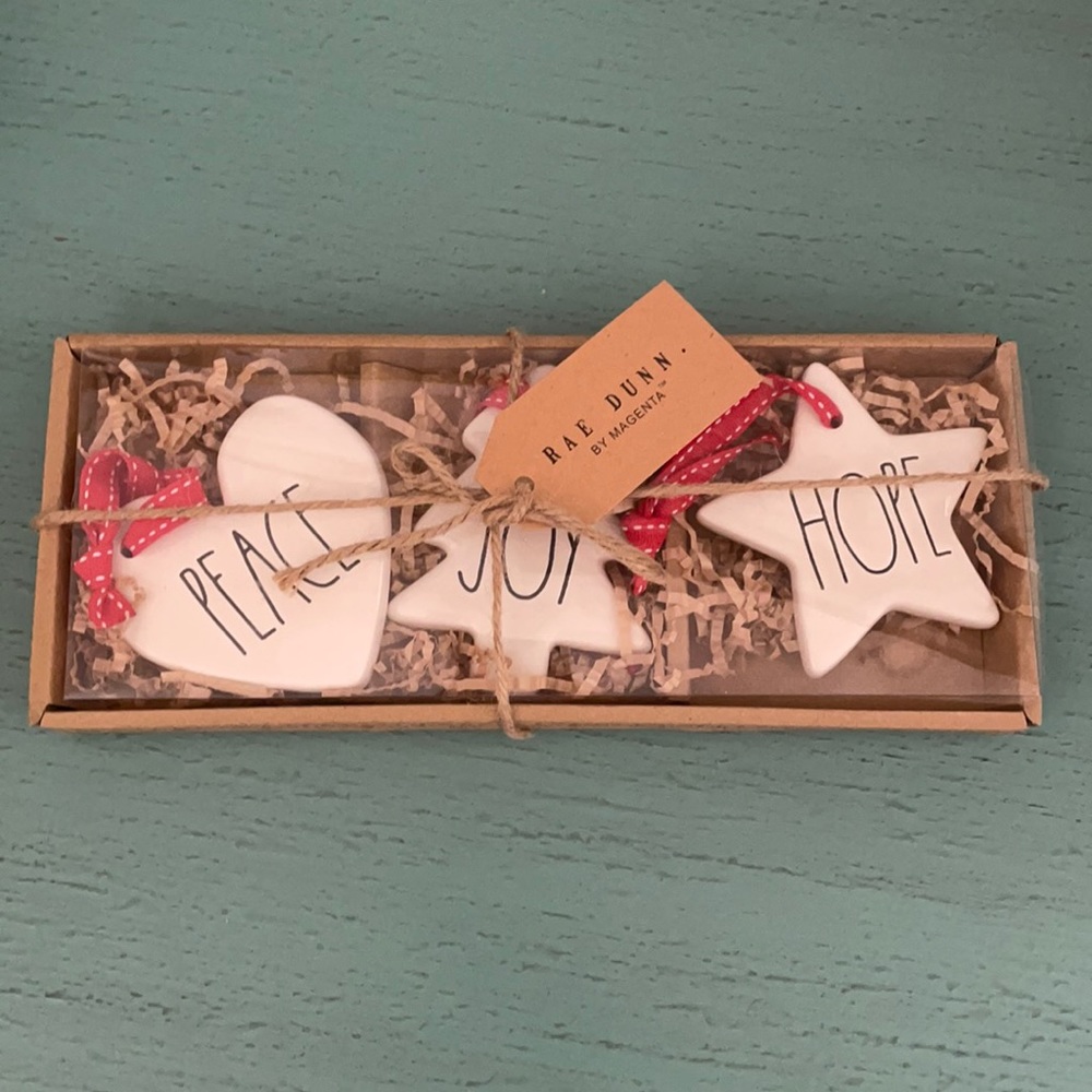 Rae Dunn Peace, Joy, and Hope Christmas Ornaments Set